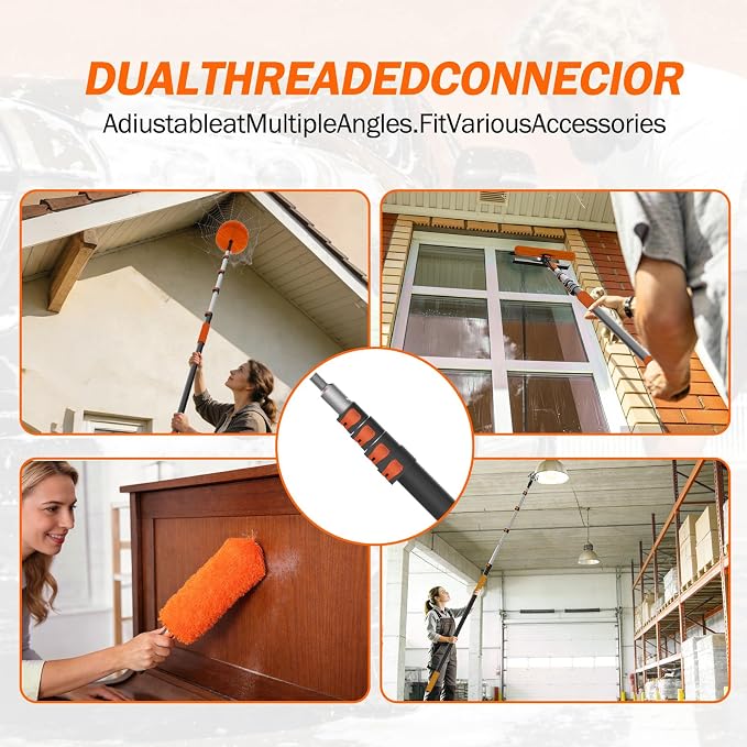 26FT Reach Telescopic Extension Pole, 5-20FT Paint Roller Extension Pole with Flip-Lock Design, Aluminum Alloy Threaded Head for Painting Cleaning Dusting & Window Washing Tools