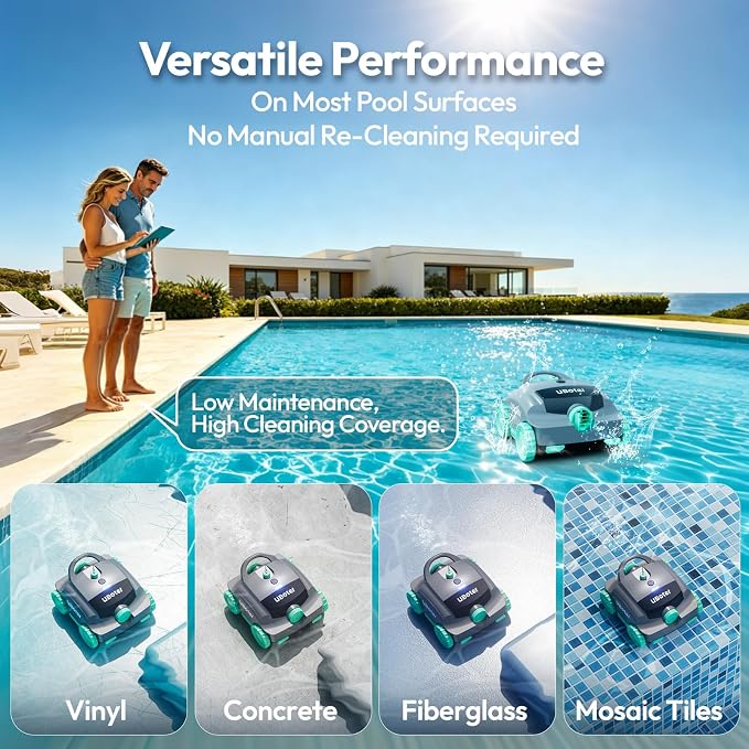 Cordless Robotic Pool Vacuum UBoter E10, Dual-Layer Filtration, Powerful Edge Corner Cleaning, 120β150 Mins Runtime, Auto Parking, No Debris Leakage, for Above Ground Flat Bottom Pools Up to 860 Sq.Ft