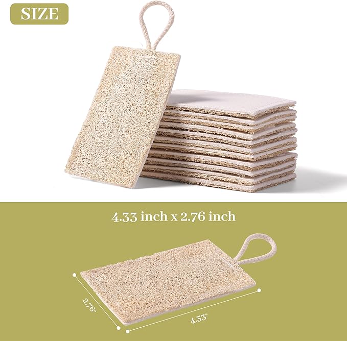 JOYMOOP Compressed Cellulose & Loofah Scrubbers, Non-Scratch Scrub Sponge, Kitchen Sponges for Dishes, 24-Pack, Dual-Sided Dish Sponge for Nonstick Cookware & All Surfaces