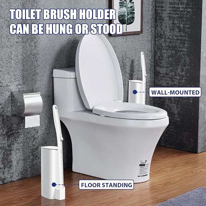 Disposable Toilet Brush with 30 Brush Heads, 3-in-1 Toilet Cleaning System Set-2 Ergonomic Toliet Wand, 2 Compact Holder, 30 Pre-Filled Cleaning Solution Refills for Deep Scrub Toilet. 2 Pack.