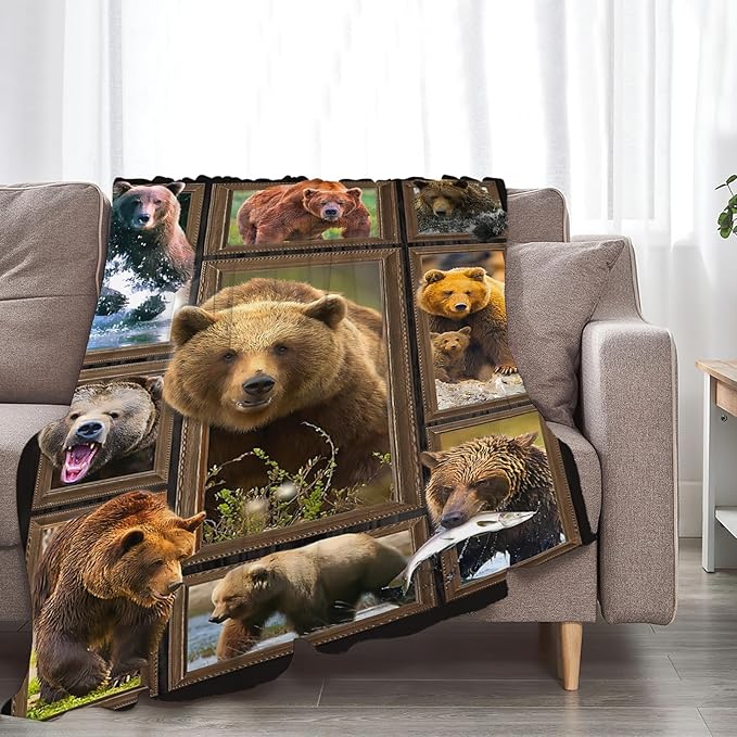 Tijuboni Bear Throw Blanket Bear Gifts for Girls Boys Women Men Kids Adults Soft Flannel Fleece Blanket for Couch Sofa Bed Home Decor 50"x60"