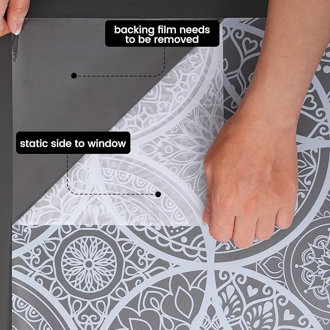 DKTIE Bohemian Decor Stained Glass Window Film with Installation Tools, Two-Way Window Privacy Film, Reduce Glare, Pure White, 35.4 x 118.1 Inch