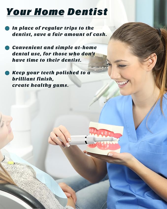Tooth Polisher, Rechargeable Tooth Whitening Kit for Teeth Cleaning and Whitening, with 3 Tooth Polish Paste and 5 Brush Heads, LED Light, Easy to Use at-Home Personal Dental Care Kit