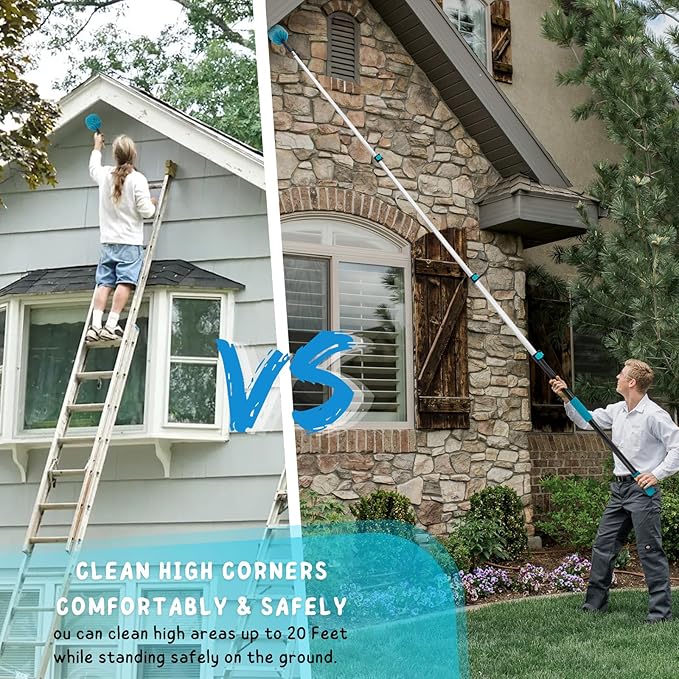 Cobweb Duster with 5-12 Ft Extension Pole, Spider Web Brush with Long Telescoping Pole for 20 Feet Reach, Window Cleaning Squeegee with Scrubber, High Ceiling Fan Dusters