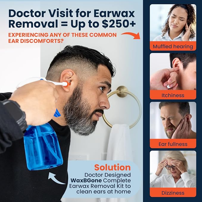 WaxBGone Ear Wax Removal Kit with SoftSpray Irrigation Tips, 4X High Output Sprayer & Ear Basin - Safe, Fast, Gentle Ear Cleaning Kit for Adults & Kids at Home - Premium Kit with Otoscope + Ear Drops