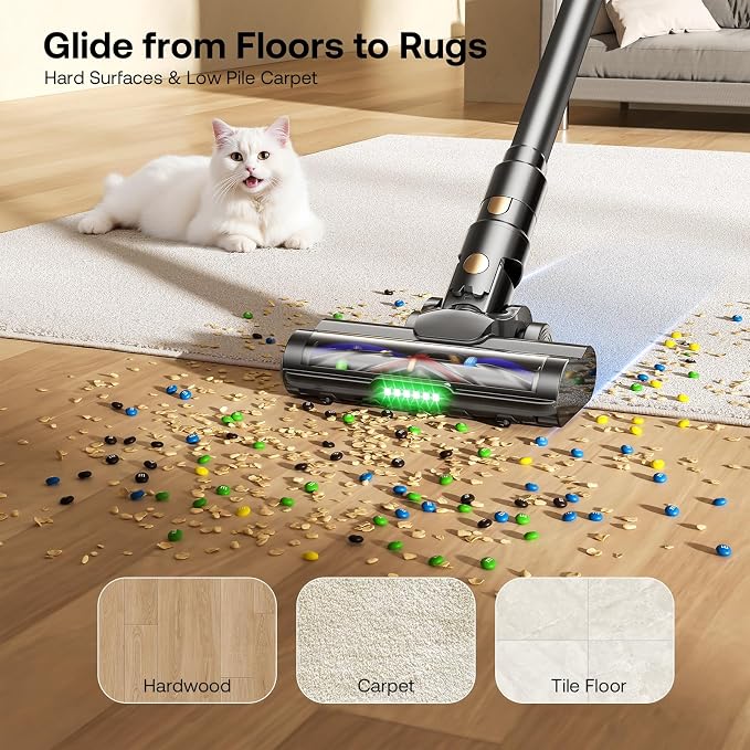 Trucozie Cordless Vacuum Cleaner, Self-Standing Lightweight Stick Vacuum with 50 mins Runtime, Powerful Suction, Anti-Tangle Wireless Vacuum for Home, Hardwood Floor, Carpet, Pet Hair, Black