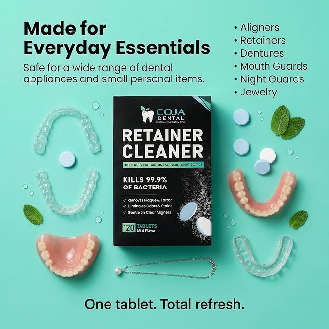 Retainer Cleaner Tablets 120 Count | Retainer Cleaning Tablets for Clear Aligners, Mouthguard & Night Guard | Aligner Cleaner | Dental Cleaner Tablets | Fresh Mint Flavor