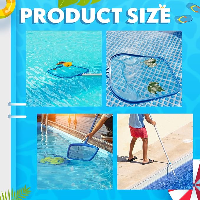 FillTouch Swimming Pool Cleaning Kit Including 3 Pool Skimmer Net 3 Brush and Aluminum Adjustable Pole for Cleaning Walls Ideal Clean Kit for Above Ground