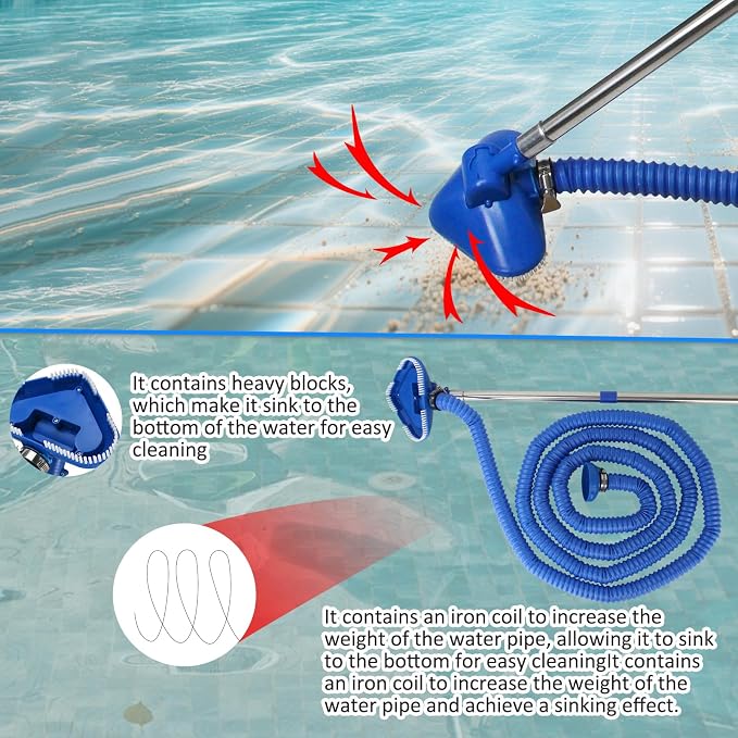 Magoog Pool Vacuum Cleaner for Smaller Pools, “Non-Electric” Power by Filter Pump, 13FT Extendable Pipe, 8FT Telescopic Pole, Vacuum Cleaner for Compact Above-Ground Pool
