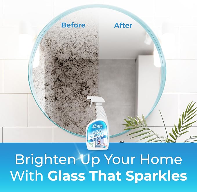 Hygea Natural Clear 'n' Bright - Glass Cleaner Spray - Streak-Free & Ammonia-Free Window Cleaning - Eyeglass, Window & Mirrors Cleaning Supplies - Safe & Fast with Natural Ingredients (24 oz Spray)
