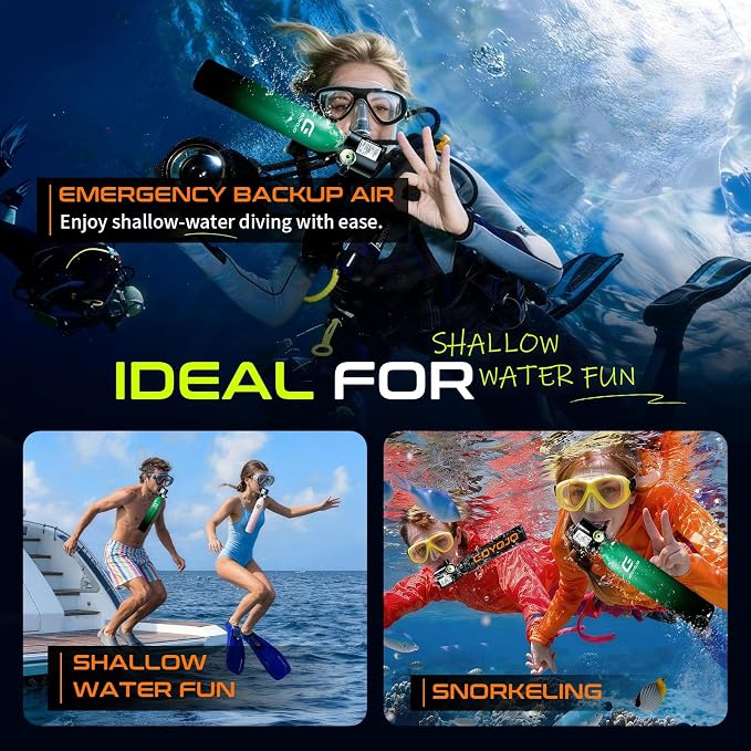 GOYOJO Mini Scuba Tank, Portable Diving Lung Air Tank with DOT Certified, Refillable Emergency Backup Pony Bottle for Snorkeling, Underwater Breathing, Training