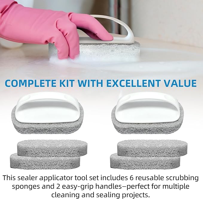 CALPALMY (6-Pack) Professional Sealer Applicator Pad with Handle, Non-Scratch Scrubbing Pads Perfect for Cleaning to All Natural Stone and Tile Like Marble, Granite, Concrete & Slate