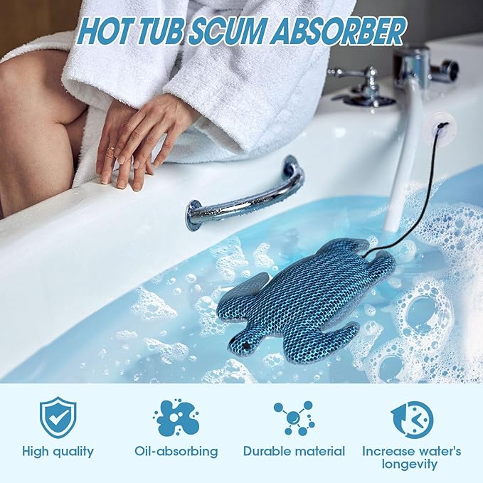 Hot Tub Scum Absorber, Hot Tub Accessories, Spa & Pool Scum Eliminating Balls,Hot Tub Scum Sponge for Hot Tub Oil Absorbing Sponge for Hot Tub Skimmer, Hot Tub Sponge Scum Remover (Turtle)