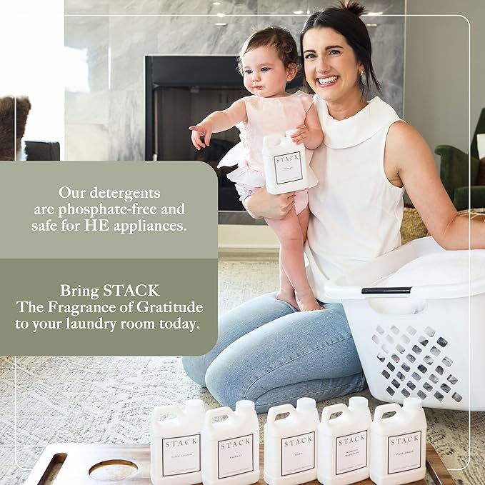 STACK Almost Home Luxury Laundry Detergent - Highly Scented Laundry Detergent for HE & Standard Washers - Infused With Roses, Jasmine, Suede, & Musk - Dye Free Gentle & Effective Cleaning - 64 oz