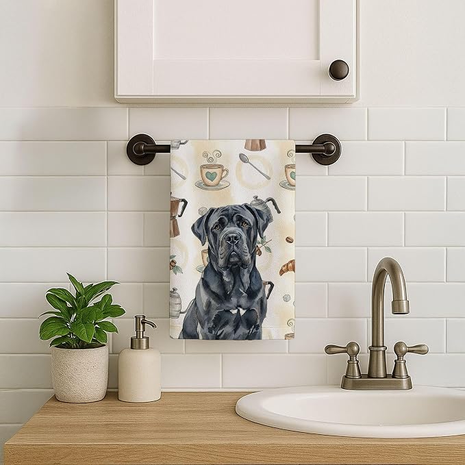Caroline's Treasures Black Neapolitan Mastiff Coffee Bar Kitchen Towel Velour Plush Front and Cotton Loop Back Machine Washable