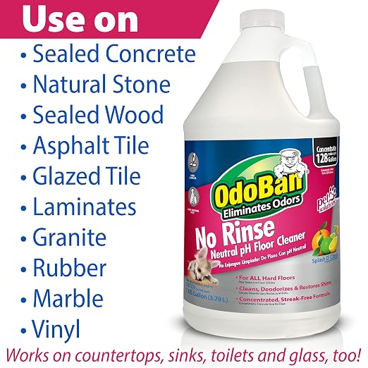 OdoBan Solid Odor Absorber Eliminator for Home and Small Spaces, Citrus Scent, 14 Ounces Each, 3-Pack Pet Solutions No Rinse Neutral pH Floor Cleaner Concentrate, 2-Pack, 1 Gallon Each