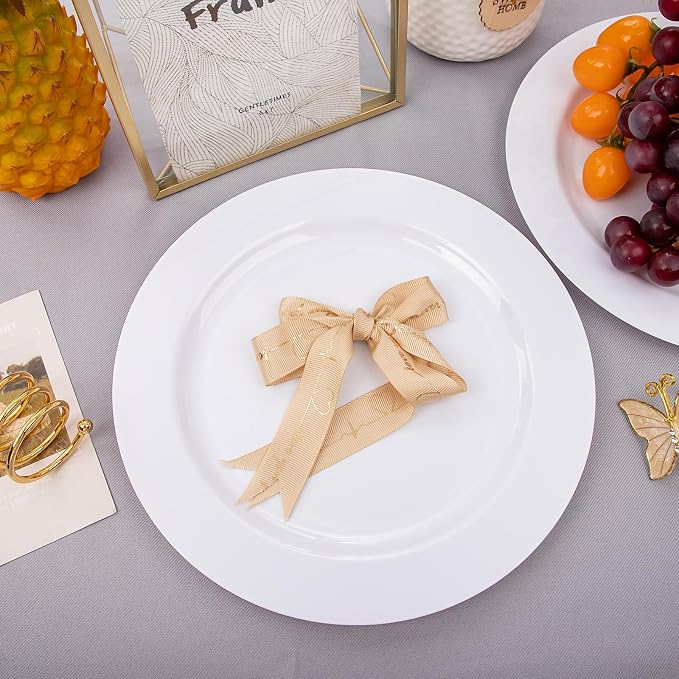 I00000 60Pcs White Plastic Dinner Plates 10 Inch, Premium Disposable Party Plates, Safe and Reusable, Heavy Duty Plastic Plates Perfect for Wedding Party