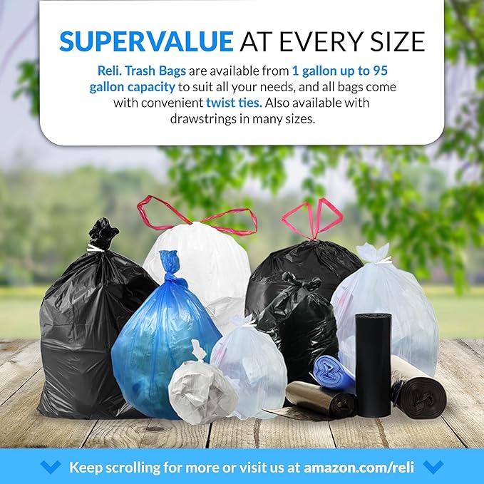 Reli. Premium 40 to 45 Gallon Trash Bags Heavy Duty | 150 Trash Bags with Ties | Super Sizeable, Clear, Serious Garbage Cleanup