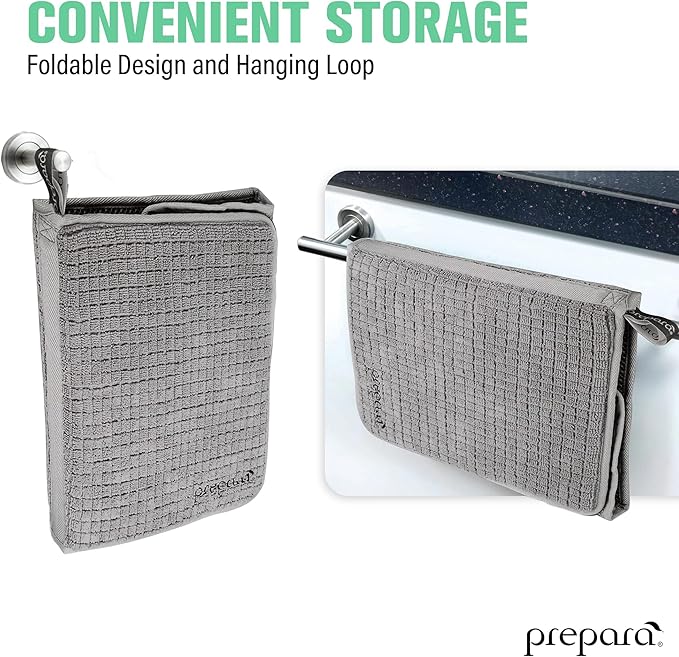 Prepara Drydock Deluxe Kitchen Towel & Drying Mat, 2-Pack - High-Performance Dish Mat with Built-in Stemware Dryer, Honeycomb Design for Maximum Airflow (14" x 21"), Machine Washable