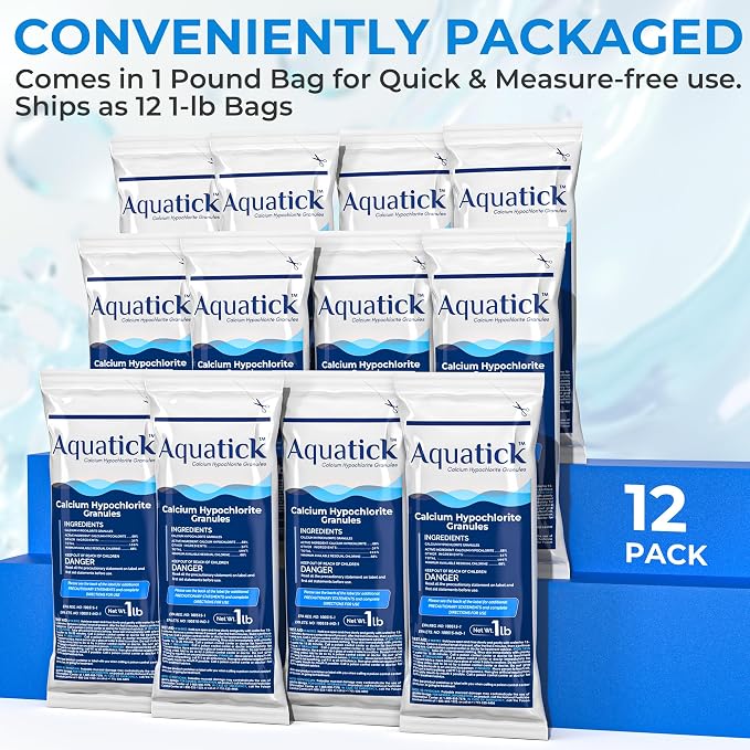 Pro-Grade Chlorine Pool Shock, 68% Cal-Hypo Granular Sanitizer, Prevents Bacteria & Algae, Restores Crystal Clear Water - Shock Treatment, Swimming Pool Chemical - 12 X 1lb