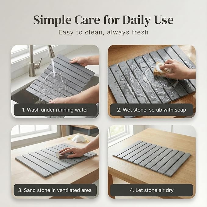 Stone Drying Mat for Kitchen Counter, Extra Large Stone Dish Drying Mat 23.6 x 15.5 in, Quick Drying Matt Kitchen Counter for Dishes, Soapstone Dish Mat, Quick Dry Gray Diatomite Sink Pad