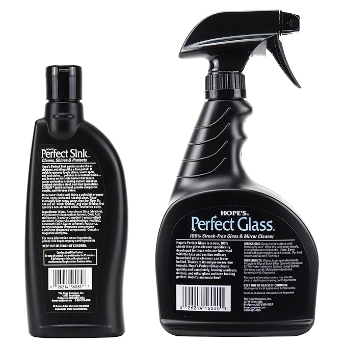 HOPE'S Perfect Sink Cleaner and Polish, 8.5 Fl Oz, and Perfect Glass Cleaner Spray, 32 Fl Oz, Bundle