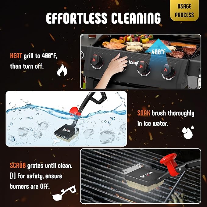 Feasto 2-Pack Replacement Heads for Grill Brush, Bristle-Free Interwoven-Tech with Thermal-Sensitive Sponge, Compatible with Feasto 6-in-1 Outdoor Grill Brush