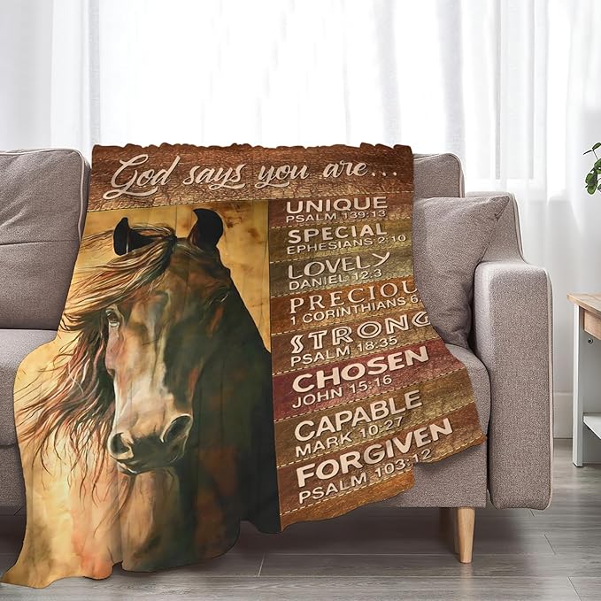 Tijuboni Christian Horse Throw Blanket Horse Gifts for Girls Boys Women Men Kids Adults Soft Flannel Fleece Blanket for Couch Sofa Bed Home Decor 60"x80"