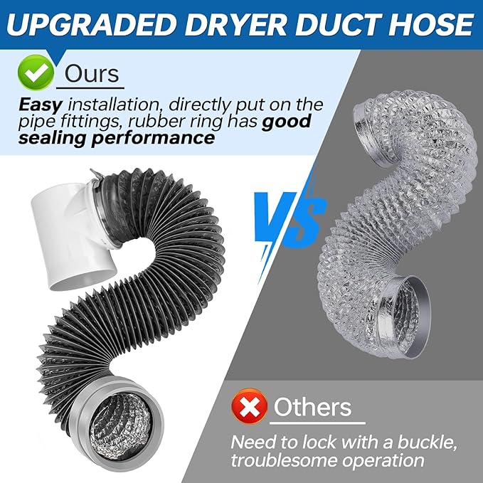 Dryer Vent Hose for Tight Space, 90 Degree Dryer Vent Elbow Connector Kit with 6-Layer Flexible Aluminum Duct, Space-Saving 4 Inch Dryer Hose Kit with Elastic Rubber Seal