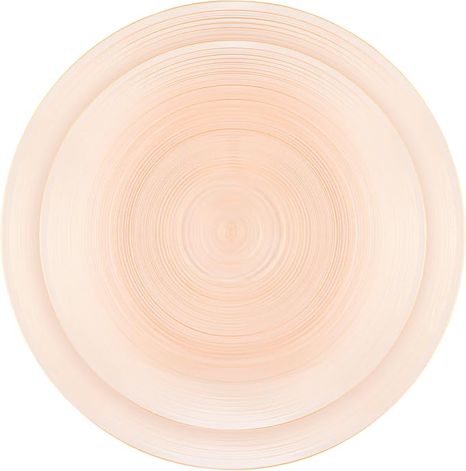PLASTICPRO 64 Pieces Crystal Design Plastic Plates Combo Pack 7 inch and 10 inch Gold Rim Elegant Disposable Plates, Transparent Peach