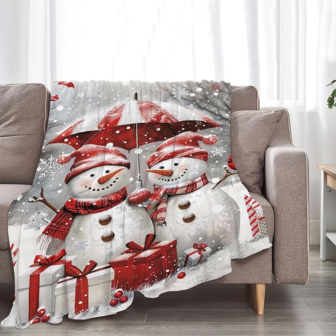 Tijuboni Snowman Throw Blanket for Girls Boys Women Men Kids Adults Soft Flannel Fleece Blanket for Couch Sofa Bed Home Decor 40"x50"