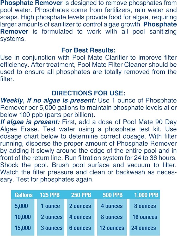 Pool Mate 1-Quart 2-Pack Premium Phosphate Remover Pool, Made in USA