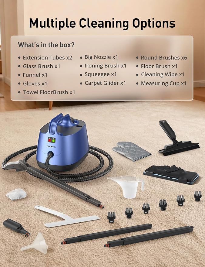 Steam Cleaner for Home, 293°F 58 PSI Powerful Multipurpose Handheld Steam Mop, 21 Attachments, 50Oz Capacity, Heavy Duty Steamer for Carpets, Floors, Cars, Tiles, Crack Cleaning, Turquoise