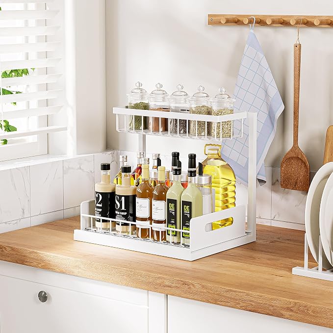 Under Sink Organizer and Storage, Slide Out Cabinet Organizer, Pull Out Sink Shelf for Kitchen Bathroom Laundry, White, 1 Pack