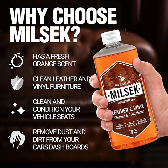 Milsek Leather & Vinyl Cleaner & Conditioner - Cleaning Supplies for Leather Home Furnitures, Couch, Automotive Interior, Shoes, Bags - 12 Fl Oz (Pack of 12)