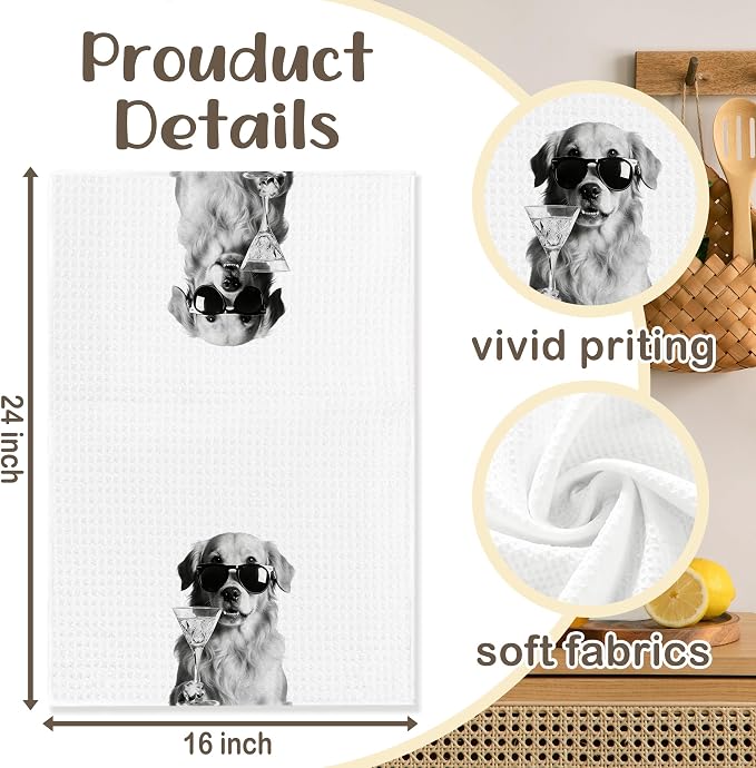Funny Golden Retriever Cocktail Bar Kitchen Towels, Golden Retriever Gifts Decorative Hand Towels for Kitchen Decor, Dog Mom Dad Lovers Owner Gifts Dish Tea Towel, 16x24 Inch