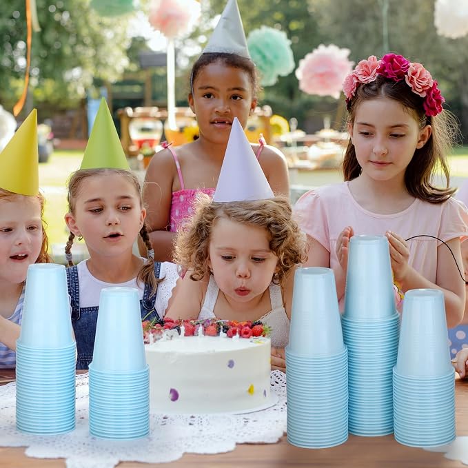 Kochorie 100 Pack Disposable Plastic Cups 16 Oz Solid Color Drinking Cups Party Supplies Strong and Sturdy Drinkware Cup For Birthday, Wedding, Baby Shower, Gender Reveal Party & Daily Use, Light Blue