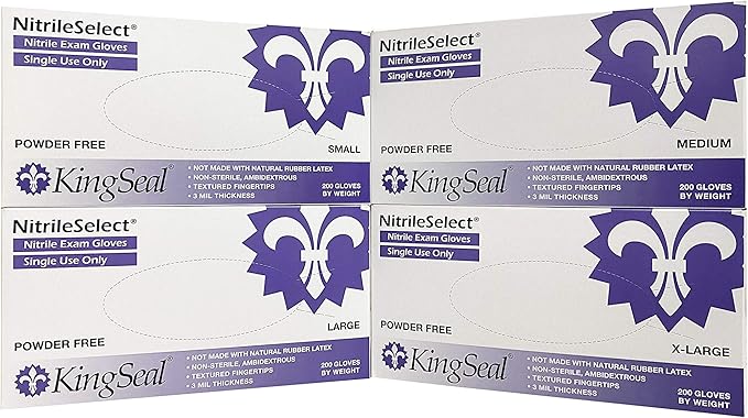 KingSeal NitrileSelect Exam Gloves, Medical Grade, Powder Free, 3 MIL Thickness, Violet Blue, Chemo Drug & Fentanyl Tested
