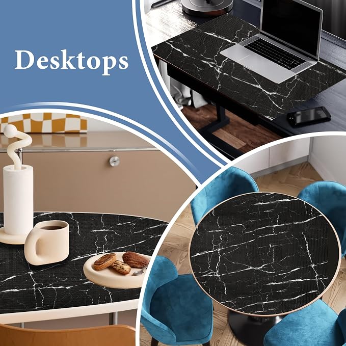 Drawer and Shelf Liner for Kitchen Cabinet: 12 in X 20 Ft Non Slip Waterproof Shelf Paper Non Adhesive Refrigerator Liners Black Marble Easy Liners for Bathroom with Knife Tape Measure
