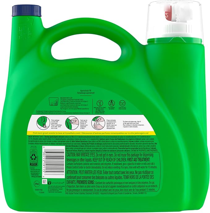Gain Liquid Laundry Detergent with Odor Defense, Waterfall Delight Scent, Laundry Soap For HE Washing Machines, 177 fl oz, 134 Loads (Packaging May Vary) (Pack of 2)