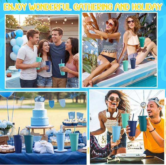 Honeydak 30 Pack Tumbler with Straw and Lid Bulk Cups for Gifts Water Bottle Iced Coffee Travel Mug Cup Reusable Plastic Tumblers for Party Birthdays 24-27 oz (Modern Color)