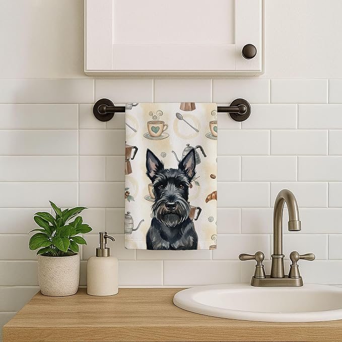 Caroline's Treasures Scottish Terrier Coffee Bar Kitchen Towel Velour Plush Front and Cotton Loop Back Machine Washable