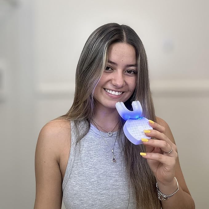 FREEZE2TRIM Sani White Ultrasonic Toothbrush, Ortho Sparkle Sonic Glow Brush, 360 Brite Adult U Shaped Toothbrush Ultrasonic Tooth Cleaner Teeth Whitening Light Electric Automatic Hands Free