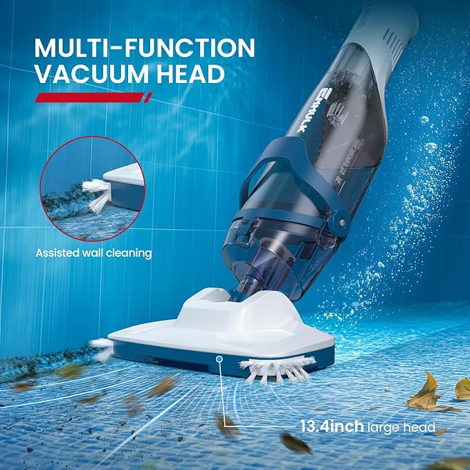 ENHULK Pro Cordless Pool Vacuum - 18.5 GPM Powerful Suction, 70min Runtime & 13.4" Wide Head, XL Capacity Handheld Rechargeable Pool Cleaner for Inground/Above Ground Pools with Telescopic Pole, PC18