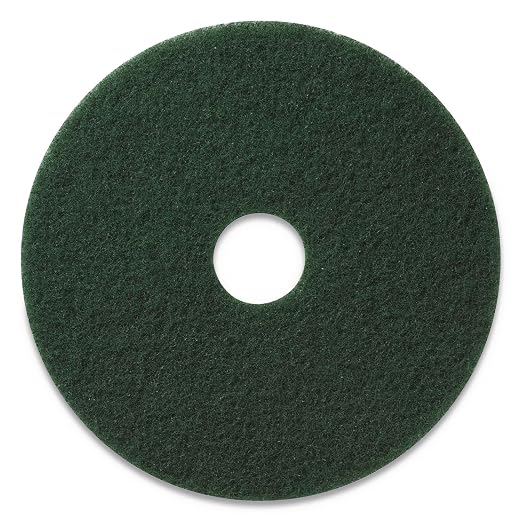 Americo Green Scrub Floor Pad, 17" Diameter, 3.25" Center Hole, 5 Pads/Case, Cleaning Pad for Hard Surfaces, Made of 100% Recycled Content, USA Made