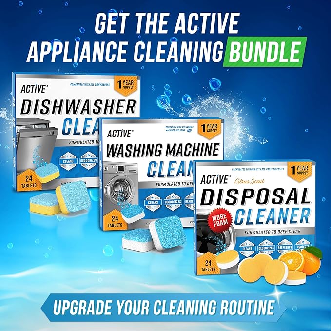ACTIVE Jetted Tub Cleaner and Dishwasher Cleaner Tablets - Includes 32oz of Jet Bathtub Cleaning Solution and 24 Dishwasher Cleaning Tablets