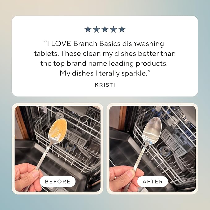 Branch Basics Dishwasher Tablets – 120 Ct | Plastic-Free, Fragrance-Free, Human-Safe | Delivers a Powerful Clean Without Harsh Chemicals (60 Count (Pack of 2))