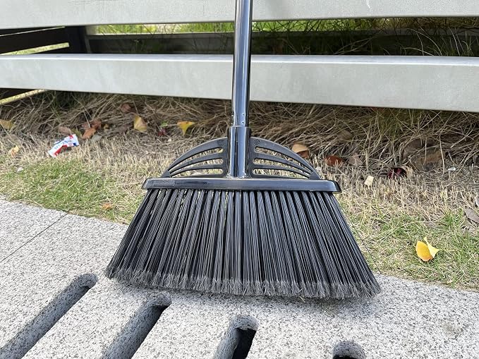 Four-Section Rod Long-Handled Broom,Heavy-Duty Broom, Angle Broom for Outdoor/Indoor(Black+Yellow)