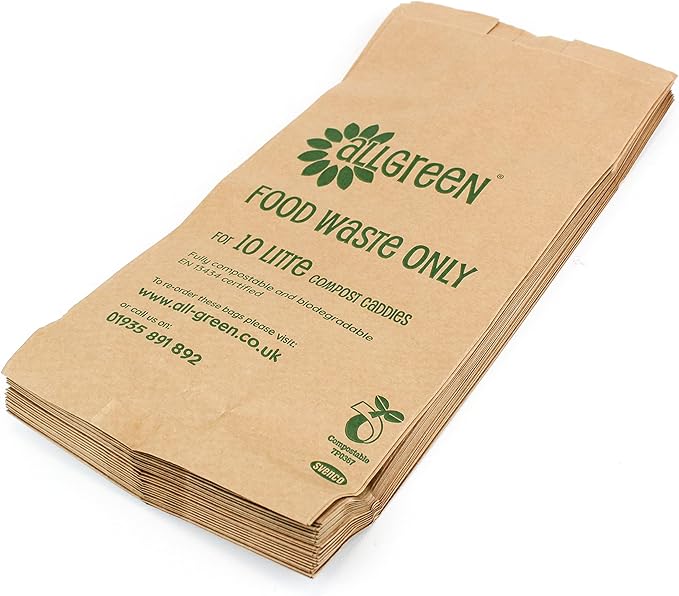 All-Green 10 Litre Paper Compostable Caddy Bin Liners with 50 Bags, Brown
