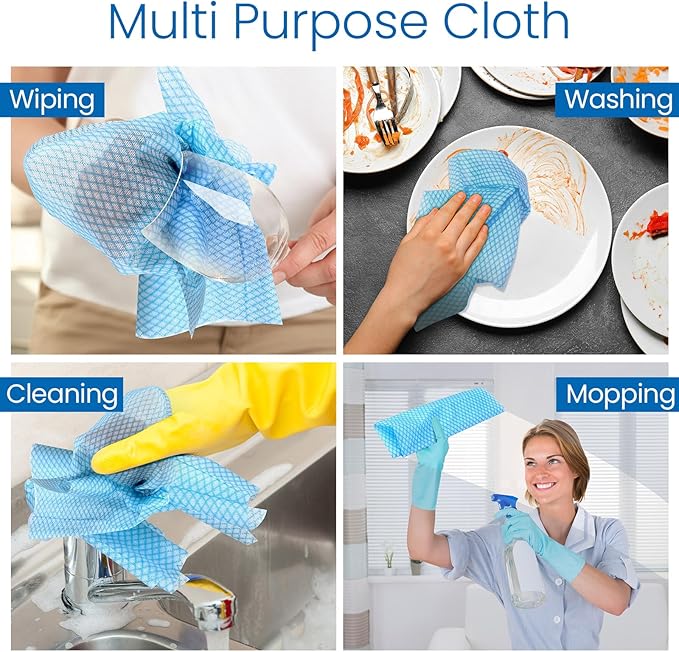 Tioncy 400 Pcs Disposable Cleaning Cloths Reusable Handy Wipes for Kitchen Multi-purpose Disposable Cleaning Towels and Dish Cloths Absorbent Cleaning Cloth Wipes for Kitchen and Home(Blue)